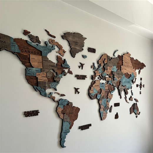 Handcrafted Wooden World Map Wall Art – Rustic Office & Home Decor – Travel‑themed Gift - Etsy