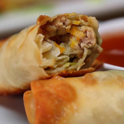Pork and Vegetable Crispy Baked Egg Rolls | Appetizer