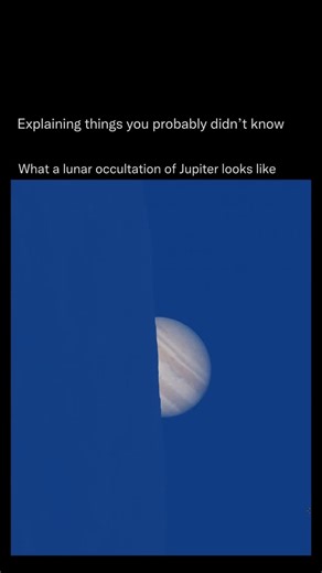 Detailed Explanation on Instagram: "A lunar occultation of Jupiter is an astronomical event where the Moon passes directly between Earth and Jupiter, temporarily hiding the planet from view, this occurs because the Moon is much closer to us and its orbital path occasionally aligns perfectly with the planet. Because Jupiter has a visible disk rather than being a tiny point of light, the process is gradual and creates a striking visual where the Moon seems to slowly swallow the planet"