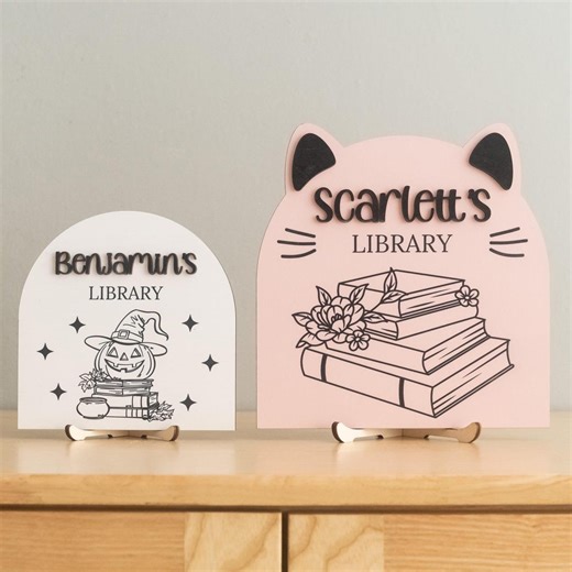 Custom Name Wood Library Sign for Kids Room and Nursery Reading Nook D01 - Etsy