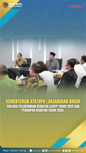 Halo #SobATRBPN, Menteri ATR/Kepala BPN, Nusron Wahid memimpin Rapat Koordinasi Pelaksanaan Integrated Land Administration and Spatial Planning Project (ILASPP) Tahun 2025 dan Persiapan Kegiatan ILASPP Tahun 2026. Rapat koordinasi yang dipimpin Nusron Wahid ini difokuskan pada evaluasi capaian program ILASPP serta percepatan penyusunan peta skala 1:5.000 sebagai dasar penyusunan Rencana Detail Tata Ruang (RDTR) di daerah. Lebih lengkapnya, simak pada video berikut ya, Sob☝🏼 #ATRBPNKiniLebihBaik