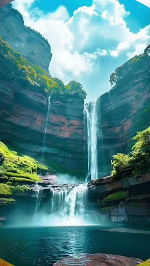 Breathtaking Natural Mountain Waterfall | Relaxing Nature Sounds & Beautiful Scenic View |