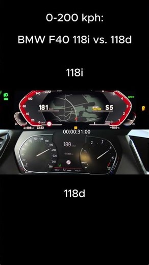 (SHORTS) BMW F40 118i vs. 118d (0-200 kph)