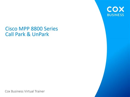 ON DEMAND - Cisco 8800 - Call Park and Unpark