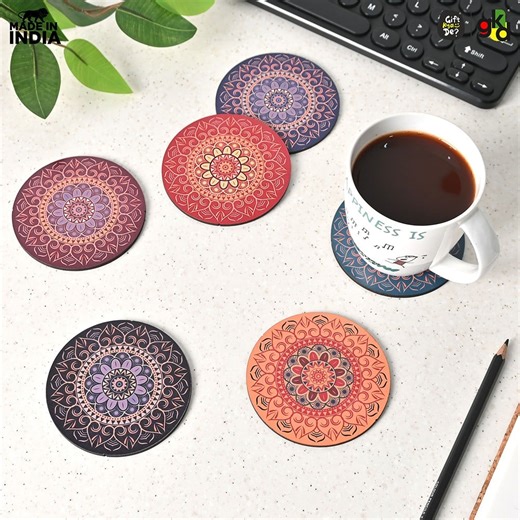 GKD Wood Coaster Set With Stand (Multicolour) Price - Buy Online at Best Price in India