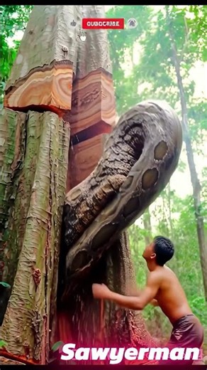 The Curse of the Ancient Tree? Cutting the Tree Reveals a Terrifying Entity.#chainsaw #wood #amazing