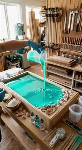 Ocean Wave Epoxy Table 😎– Sand & Shell Transformation #Shorts