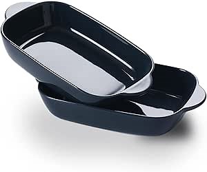 LEETOYI Ceramic Small Baking Dish, Porcelain 2-Piece Rectangular Bakeware with Double Handle, Baking Pans for Cooking and Cake Dinner 7.5"×5 (Royal Blue)