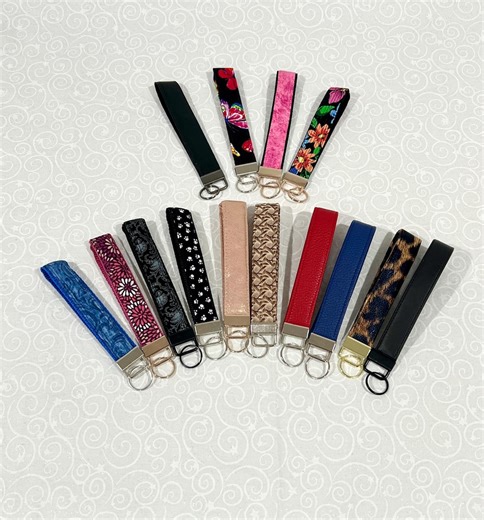 Faux Leather and Fabric Wristlet Strap Key Chain Key Fobs - Etsy