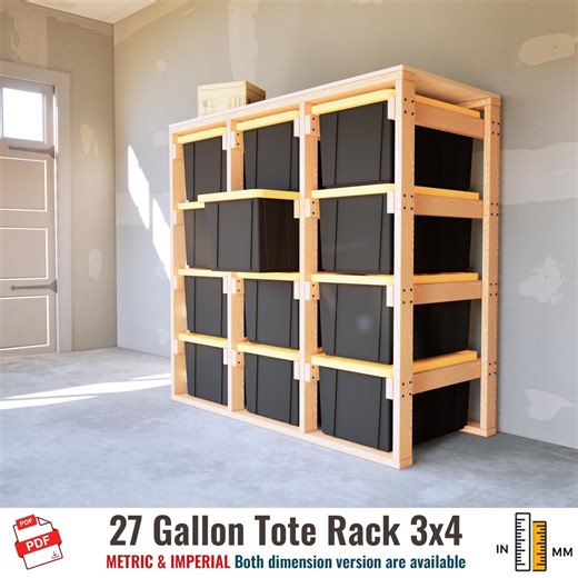 DIY 27 Gallon Bin Storage Rack Plan 3x4 Tote Shelf PDF Instant Easy Download - Etsy UK