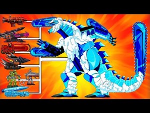 GODZILLA SNOW SAW monster form and the energy battle with the IRON DRILL twins.