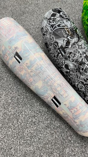 What a line up… A batch of prosthetic leg covers we did this week, all going out ready to put smiles on many faces. Hydro dipping really does allow you to express yourself across a wide range of items #hydrodipping #prostheticleg #bespokeprosthetics | Vital Hydrographic Printing