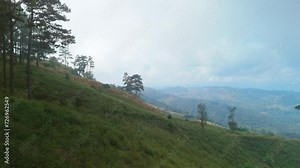 Grassy Hills partly covered in Clouds, Agricultural Land of Lishu Hilltribes of Northern Thailand, Ethnic Minorities Traditional Hillside Farming Techniques, Viewpoint on the 1099 Road to Mae Tuen