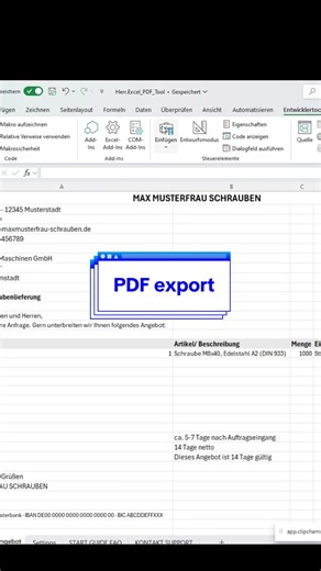 Pdf export auf Knopfdruck in excel! Mithilfe von VBA! 💚 Tritt der Community bei für die Template. #excel #pdf #bürokaufmann #lernenmittiktok #AP1