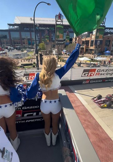 green green green! almost dropped the flag it was so windy #dallascowboyscheerleaders #indycar