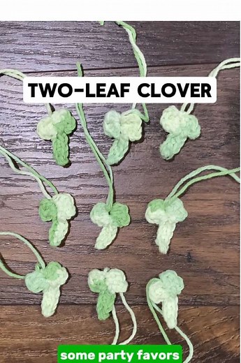 Ready to party like I’m Irish with these crochet 2 leaf clovers! 🧶 ☘️ Edit: Here’s the pattern by request ☘️ Make a magic ring (MR). You may also Ch 2 and work into the second Ch from hook if preferred. 🧶Ch 2. Into the MR: HDC, DC, HDC, Sl 🧶Into the MR: Sl, Sl and Ch 5 🧶Working into the chains you just created: Sl into the second Ch from hook, SC into each of the 3 remaining Ch 🧶Into the MR: Sl, Sl and Ch 2, HDC, DC, HDC, Sl Pull tightly on the tail from the MR to close the gap. Double knot