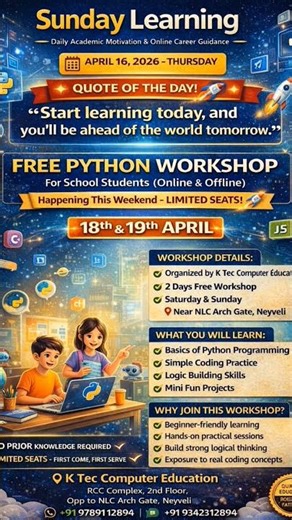 Free Python Workshop April 18 & 19 | Sunday Learning April 16 | Coding for Students