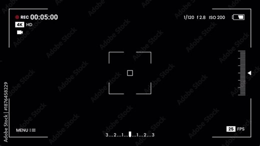 4K Digital DSLR Camera Viewfinder with Alpha Channel. 40 second timer with live recording indicator