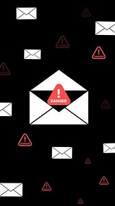 vertical footage of an envelope with a red warning icon, representing email threats such as phishing and spam. The transparent background enhances visual clarity.