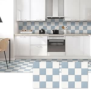Nuanchu 20 Pcs Checkered Peel and Stick Floor Tile Blue White 12 Inch Checkerboard Self Adhesive Floor Tiles Easy to Install Checkered Waterproof DIY Flooring for Kitchen Bedrooms Bathrooms