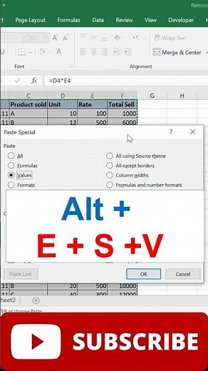 Shortcut to remove formula from excel data