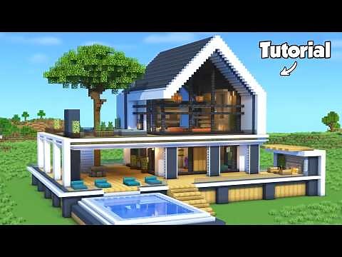 Minecraft: How to Build a Modern House - Tutorial (Easy to Follow) #54 - Interior in Description!