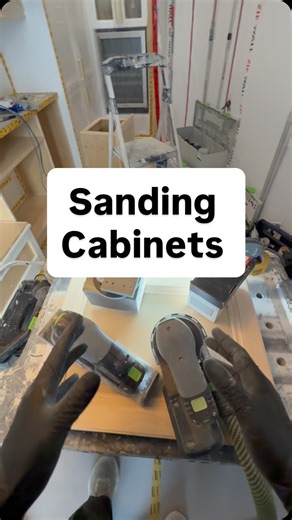 Sanding cabinet doors @festoolcanada #cabinetpainting #FestoolCordlessPower #Festool #cabinetrefinishing #pintor | Cabinet Trade Painting Inc.