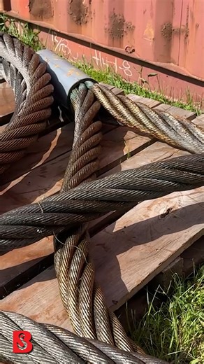 This lifting sling is so heavy, you need lifting equipment to move it — a 60-feet-long, large diameter single part sling with 102-ton Vertical Capacity, 79-ton Choke Hitch Capacity, and a 204-ton Basket capacity. Large diameter slings like this are used for heavy lift applications in rugged environments. This sling is made with 3-1/2” BLP-100 wire rope, and has standard eyes on each end. #LiftingSolutions #RiggingEquipment #TrusttheLift | Bishop Lifting