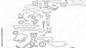 Sea port concept. Freight vessels or ships icons. Maritime transportation. Introduction or presentation template. Circle frame with thin line icons. Flag of the Hamburg city