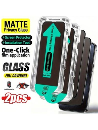 BOLLYMORE 2pcs Anti-Spy Matte Tempered Glass Screen Protector, Includes Installation Tool, Auto-Align, Compatible With IPhone 17 Pro/17 Pro Max/16 Pro Max/16 Pro/16 Plus/15 Pro Max/14 Pro Max/13/12/11 Series, Full Coverage, Anti-Fingerprint, Anti-Scratch, 9H Hardness, Bubble-Free, Dust-Free Design, Privacy Protection, Anti-Peeping, Bubble-Free Applicator | SHEIN