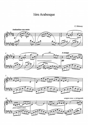 Arabesque No. 1, L. 66 (Debussy) - Piano Sheet Music