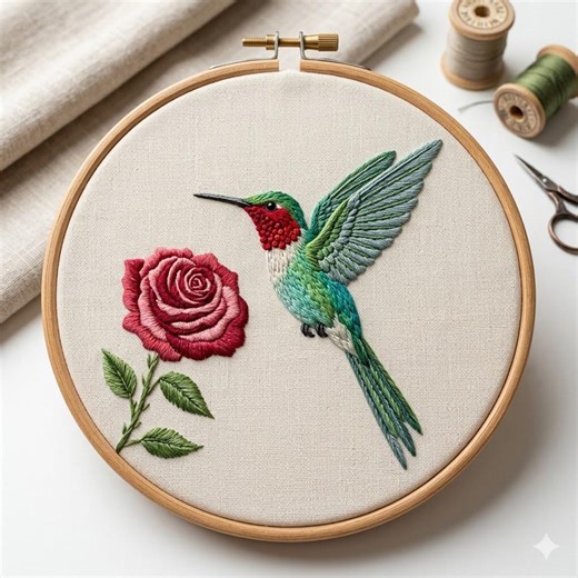 Floral Hummingbird Hand Embroidery Pattern, Hummingbird With Rose Flower Embroidery PDF Instant Download - Etsy