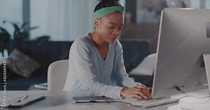 Graphic architect woman freelancer working from home, drawing artwork online, using remtoe graphic tablet notepad and pc. Casual lifestyle. Home workplace.