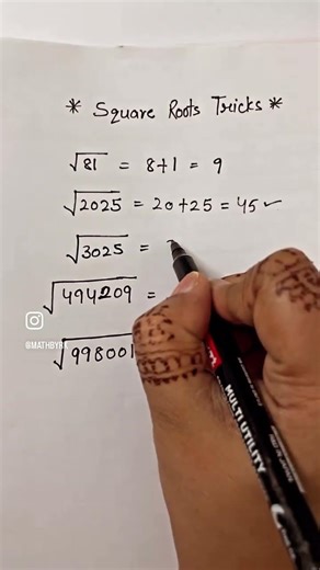 👉Learn easy trick for square roots !!!!#viral #youtubeshorts #maths #learning #fyp
