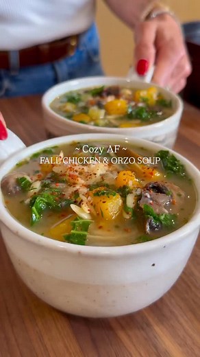 @kalejunkie 🥣 FALL CHICKEN AND ORZO SOUP, the coziest and most nourishing soup! It’s good for the soul—brimming with lots of veggies and filled with protein thanks to the chicken, with a little comfort food vibes thanks to the orzo, this one is a hit! This one is absolutely fantastic to freeze or make a double batch of, and simply defrost and warm in the pot when you’re ready to serve. I hope you love this!⁣ ⁣ 𝐁𝐞 𝐬𝐮𝐫𝐞 𝐭𝐨 𝐒𝐇𝐀𝐑𝐄 𝐭𝐡𝐢𝐬 𝐩𝐨𝐬𝐭, 𝐒𝐀𝐕𝐄, 𝐚𝐧𝐝 𝐅𝐎𝐋𝐋𝐎𝐖 𝐦𝐞 @