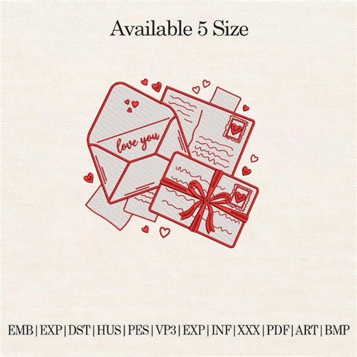 Love Letter Envelope Embroidery Design, Valentine Mail With Hearts, Romantic Love Note Embroidery Pattern - Etsy