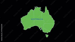 Dynamic Animated Map of Australia Showing States and Territories on a Black Background