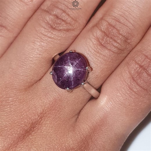 Star Ruby Gemstone Silver Ring: 4.45gms Natural Star Ruby Oval Plain 925 Sterling Silver Prong Set 8 US Ring | July Birthstone - Etsy