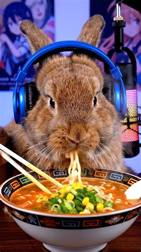 Brown Rabbit Eating Noodle ASMR #rabbit #asmr #eating