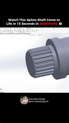 Tomas | SolidWorks Professional on Instagram: "Spline Shaft in 15seconds Original shaft design by MT Engineering on YouTube “deferential gear box in solidworks” Timelapse and video my work #solidworks #cad #product #gear #spline"