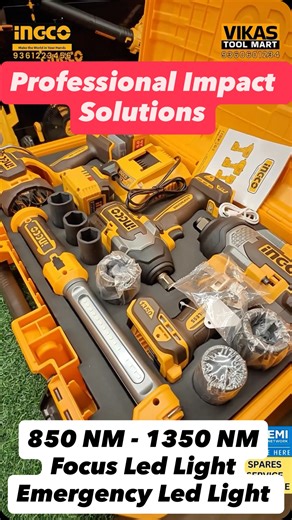 🔧 INGCO 4-IN-1 20V CORDLESS BRUSHLESS COMBO KIT 🔧 ⚡ Power • Performance • Professional Results 💥 Combo Includes: ✅ 2 Pcs 20V Brushless Impact Wrench ✅ 2 Pcs High-Brightness Work Lamp ✅ Battery, Charger & Socket Set ✅ Heavy-duty INGCO quality 🏷️ Our Price: ₹ 25,999/- 📦 Model No: COSLI250782 🛠️ Product Uses: 🔹 Automobile & two-wheeler service 🔹 Industrial maintenance work 🔹 Construction & fabrication jobs 🔹 Garage & workshop use 🔹 Electrical & mechanical fitting 🔹 On-site repair and in