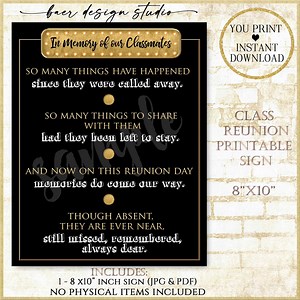 Class Reunion Memorial Sign: Black and Gold in Memory Poster (PDF and JPG) - Etsy
