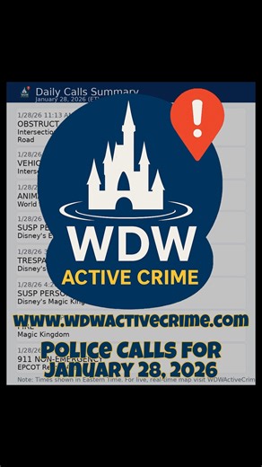 Walt Disney World police calls for Jan 28, 2026 (01/28/26). A lot of Suspicious People and a Fire at Magic Kingdom. #waltdisneyworld #disney #wdwactivecrime | WDW Crime Alerts