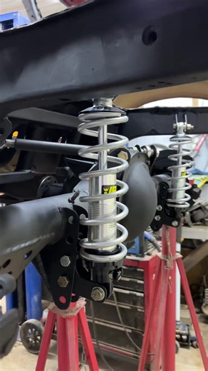 She’s ready to be on her own weight again: before anyone says it. The pinion needs to be adjusted, it’s sitting way to high, everything is going to be taken back off and finalized later. Next will come temp wheels and tires. #coilovers #4link #foxbody #custom