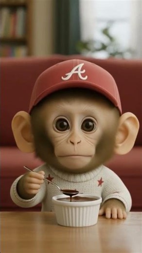 Baby Monkey Enjoying Soft Pudding 🍮😍 | Cute ASMR Reaction #Viral #monkey #shorts