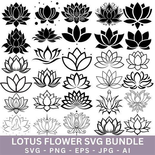 Lotus Flower SVG Bundle, Laser Engraving, Silhouette, Cut Files (digital Download) - Etsy