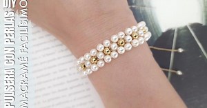 Aprende a crear esta pulsera tan 'lujosa' :) Perlas y cuentas en macramé, fácil, para principiantes
