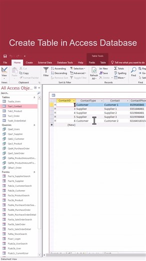 Create Full Applications in Access Database | Create Table