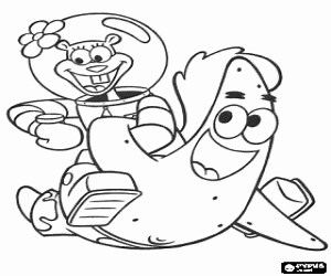 Patrick Star and Sandy Cheeks coloring page printable game