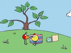 Chirp is collecting things that are square, so Quack starts a collection of things with "pointy-tops." (Oddly, if you turn them a bit, they look just like Chirp's squares!) Watch "Quack's Square Deal" and learn about the different shapes that can make squares! | Peep and the Big Wide World